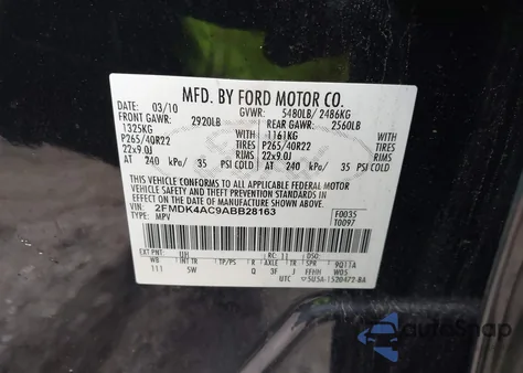 2010 Ford Edge Sport z USA, uszkodzony, nr VIN 2FMDK4AC9ABB28163